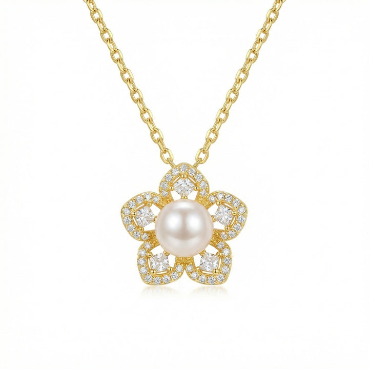 ✨ 925 Sterling Silver Pearl Floral Necklace