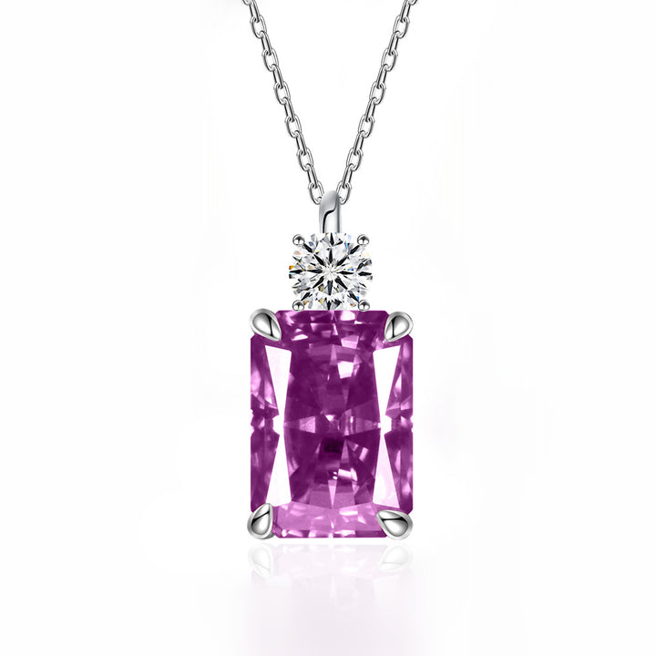 Women’s Deep Tanzanite Rectangular Necklace – 925 Silver Ice-Flower Cut Diamond Pendant