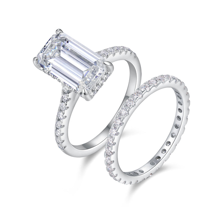 💍 Octagonal Moissanite Double Ring Set – Platinum-Plated S925 Silver (7×12 mm) 💍