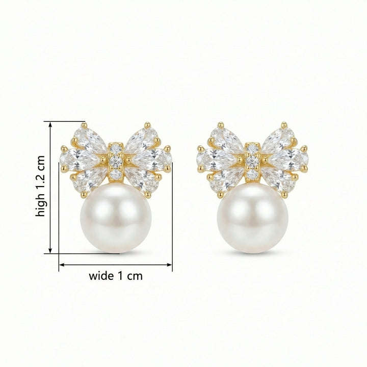 ✨ 925 Sterling Silver Elegant Bow Pearl Stud Earrings with Crystal Accents ✨
