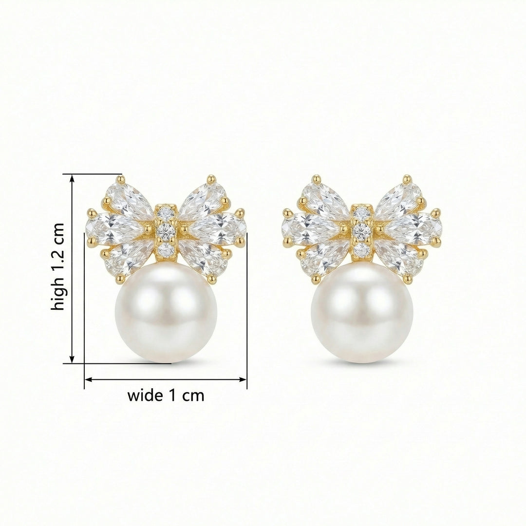 ✨ 925 Sterling Silver Elegant Bow Pearl Stud Earrings with Crystal Accents ✨