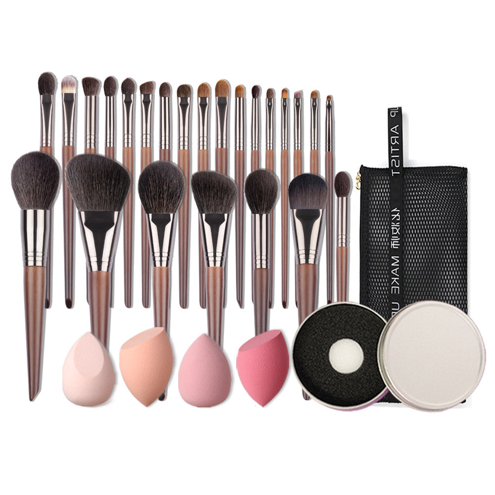 ✨ Natural Makeup Brush Set — 24-Piece Goat Hair Eyeshadow & Face Brushes 💄🌿