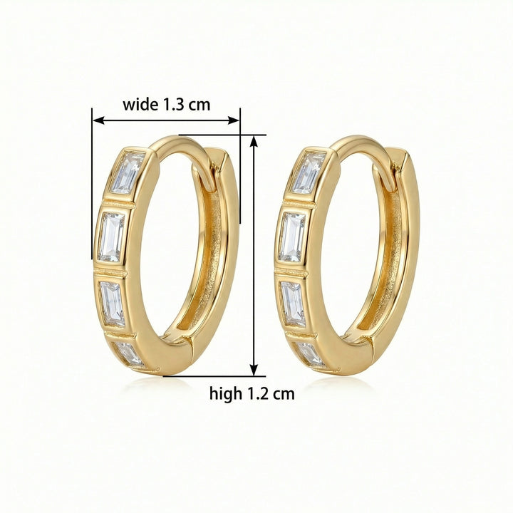 ✨ 925 Sterling Silver Baguette Cut Stone Huggie Hoop Earrings ✨