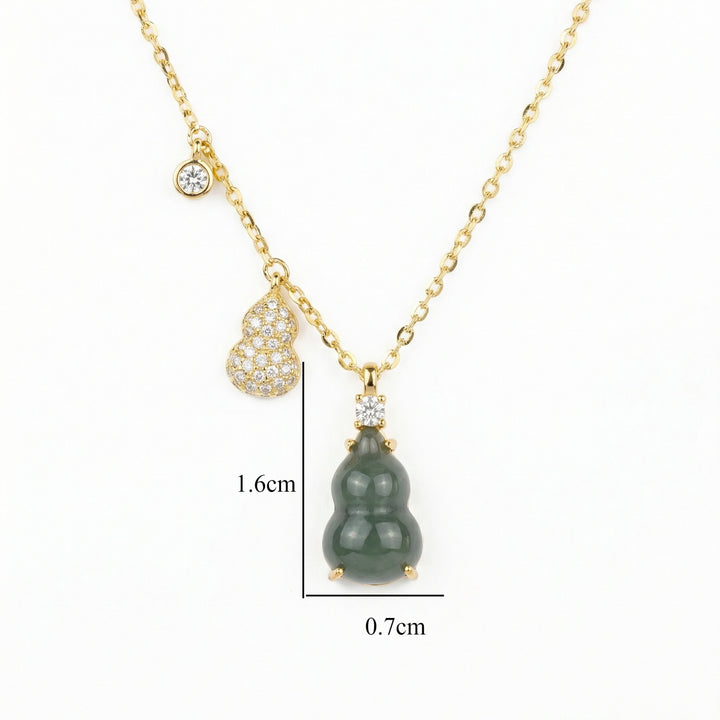 ✨ 925 Sterling Silver Elegant Jadeite Gourd Necklace with Pavé Accents & Sparkling Charms ✨