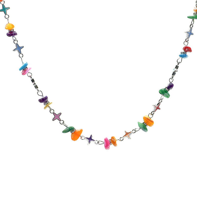 Women’s Irregular Gravel Epoxy Eight-Pointed Star Necklace – Sweet & Cool Geometric Jewelry