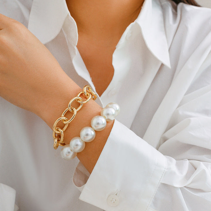 Exaggerated Big Round Bead Pearl Bracelet – Bold & Chic Set