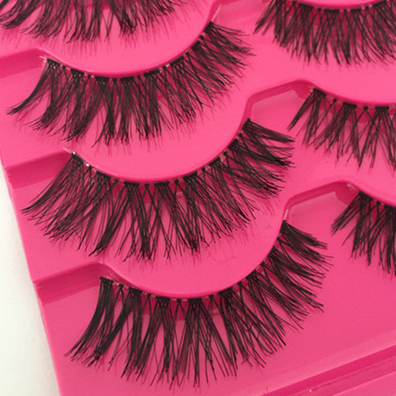 👁️✨ Man-Made Fiber Natural False Eyelashes Set – Cross Style Transparent Stem Lashes (5 Pairs)