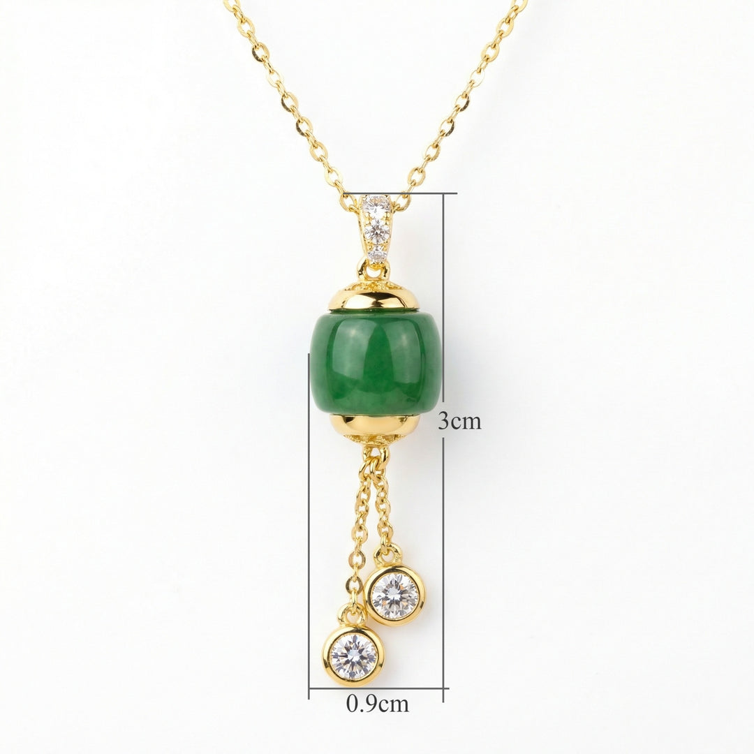 💚 Green Jadeite Barrel Pendant Necklace with Diamonds