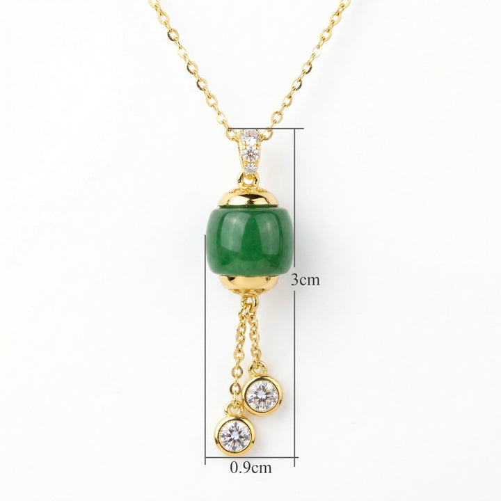 💚 Green Jadeite Barrel Pendant Necklace with Diamonds