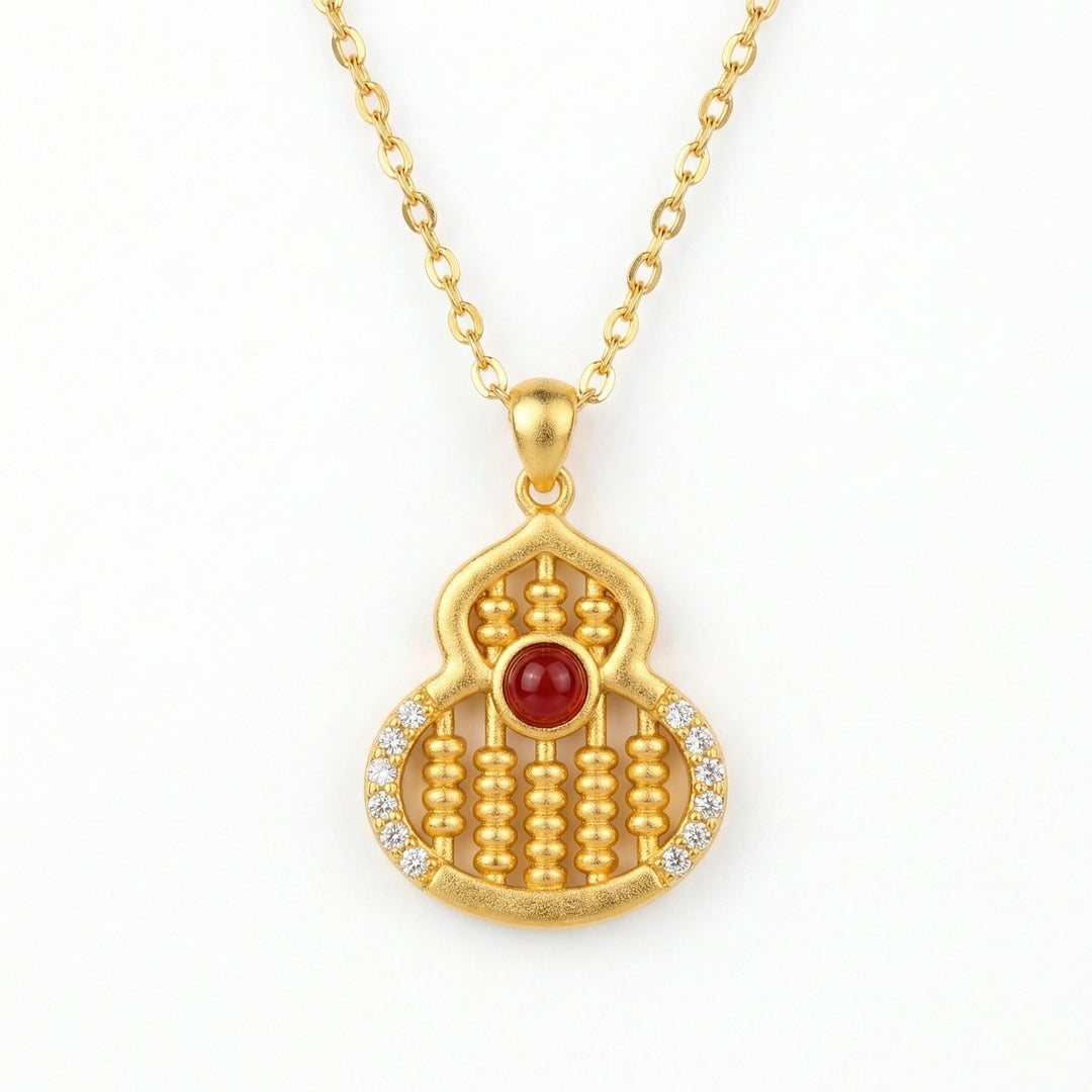 925 Sterling Silver Elegant Gourd-Shaped Abacus Pendant Necklace