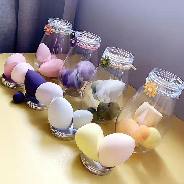 💄✨ Portable Travel Size PET Bottle Makeup Egg Set | Beauty Sponge Kit (4PCS)