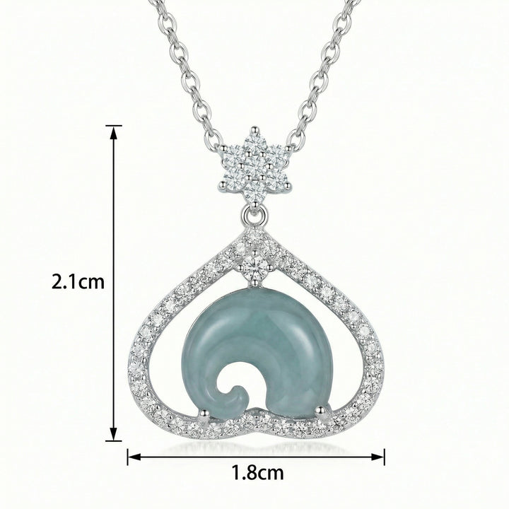 925 Sterling Silver Heart Necklace – Curved Blue Jadeite Pendant with Sparkling Accents
