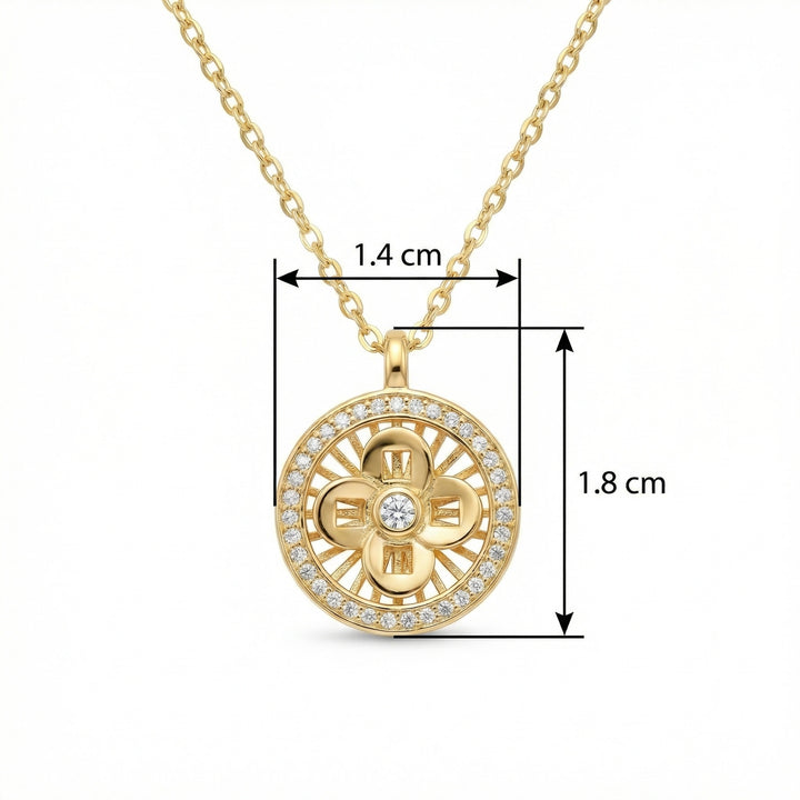 925 Sterling Silver Openwork Four-Petal Flower Medallion Necklace with Pavé Gemstone Halo
