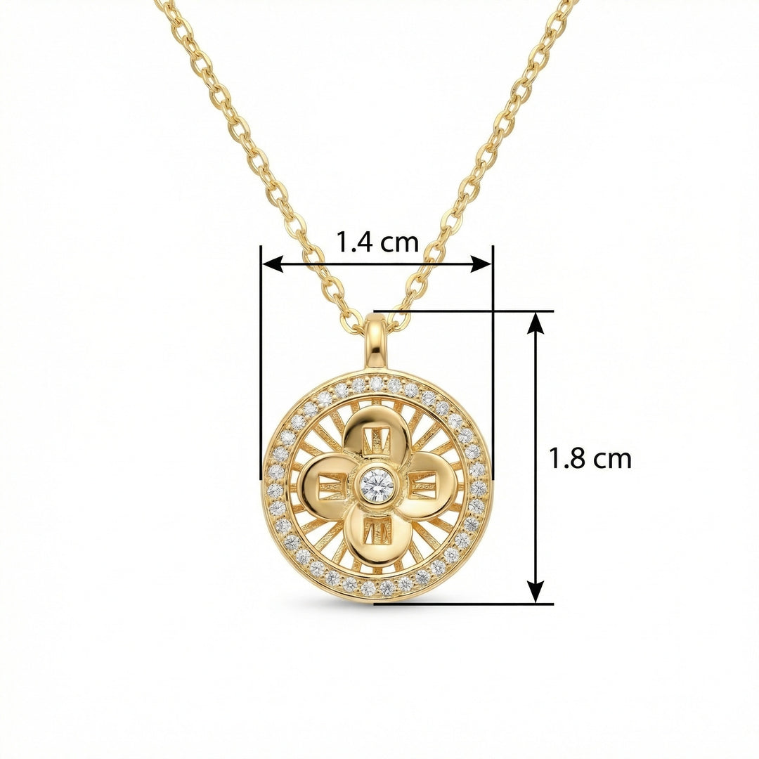 925 Sterling Silver Openwork Four-Petal Flower Medallion Necklace with Pavé Gemstone Halo