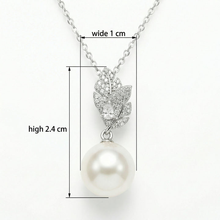 🌿 925 Sterling Silver Elegant Pearl & Diamond Leaf Motif Pendant Necklace 🌿