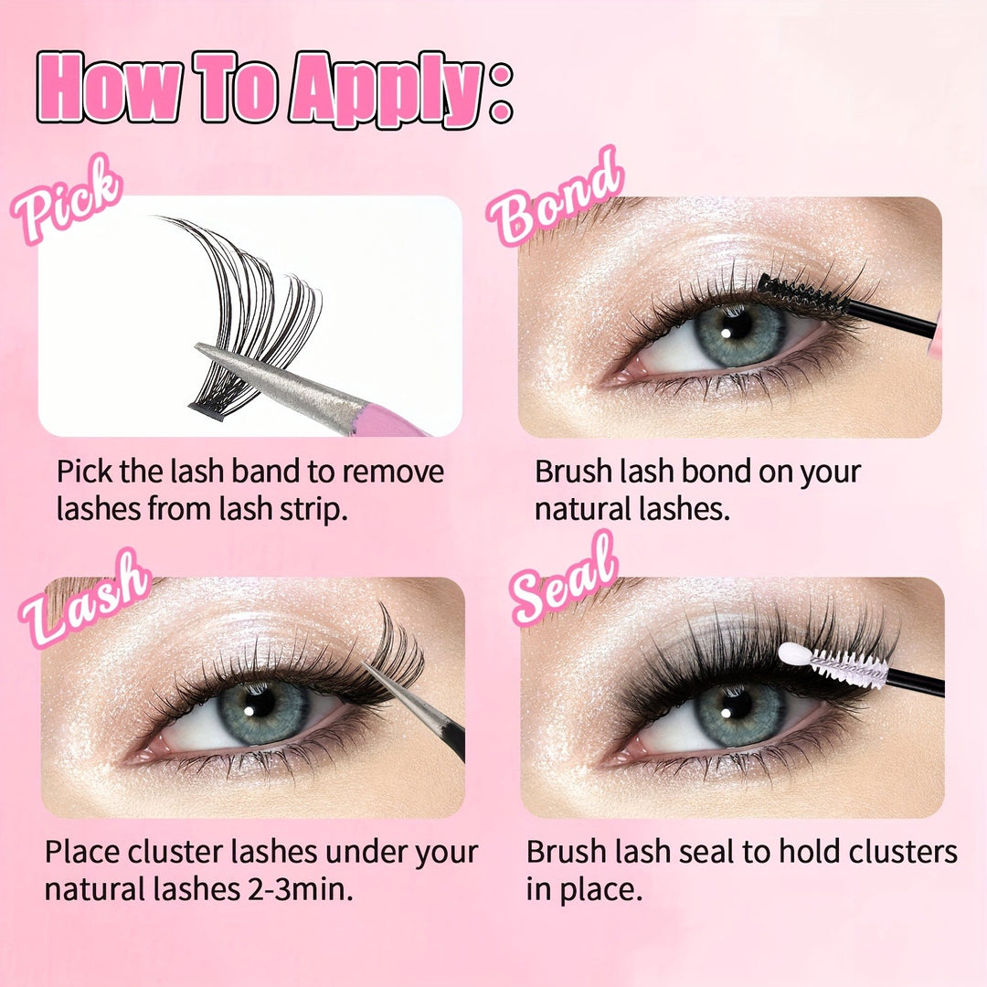 👁️✨ 12 Rows of 150 Segmented Cluster Lashes – Individual False Eyelash Extensions