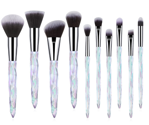 💎 10-Piece Crystal Diamond Makeup Brush Set – Foundation & Face Blending Brushes ✨