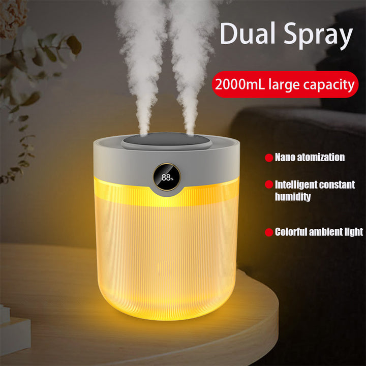💧📟 2L Digital Display Humidifier | Dual Spray Silent USB Air Moisturizer ✨