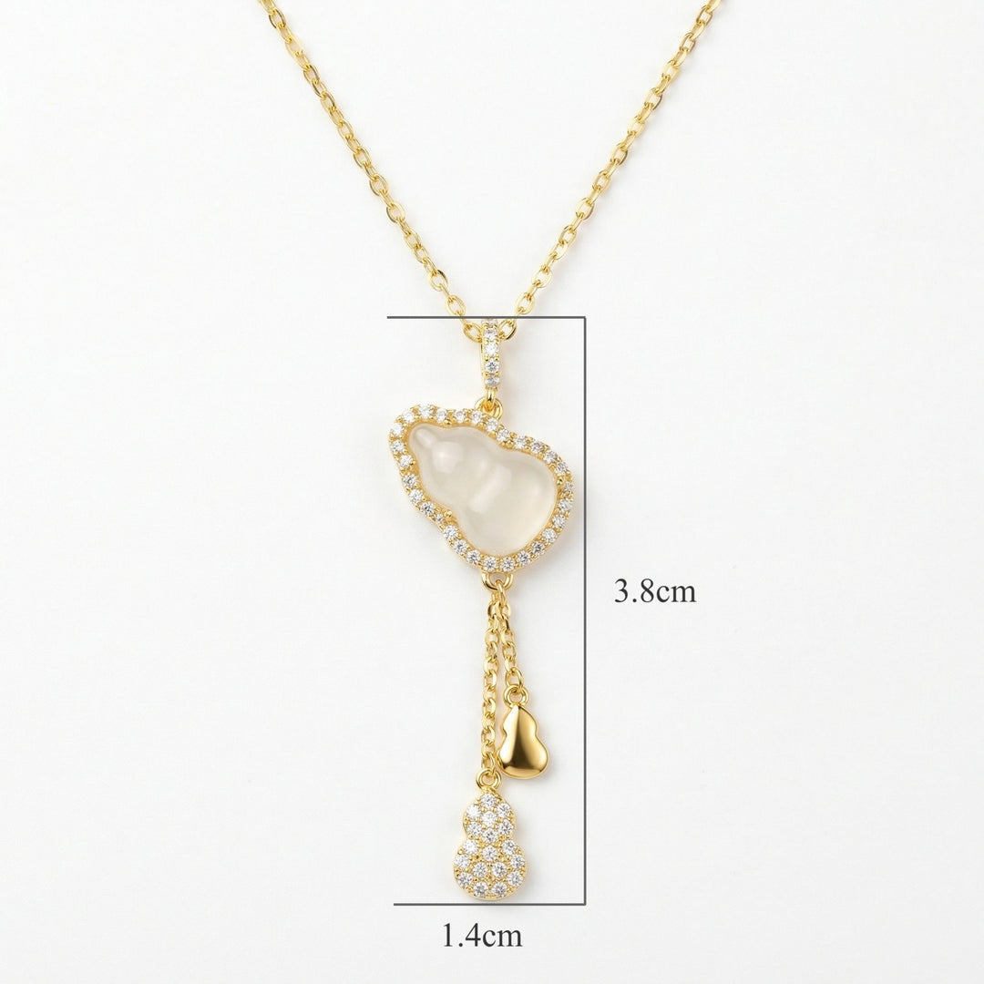 ✨ 925 Sterling Silver Jade Calabash Necklace with Diamond Accents