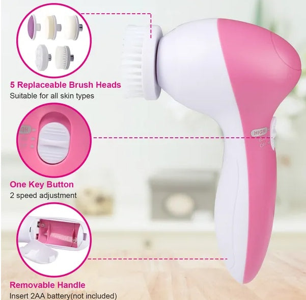 🧼💖 Waterproof Facial Cleansing Brush | 5-in-1 Spin Cleaning System