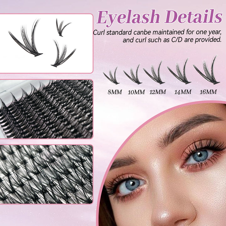 👁️✨ Eyelash Extension Kit Four-Piece Set – Single Cluster Natural Lash Box