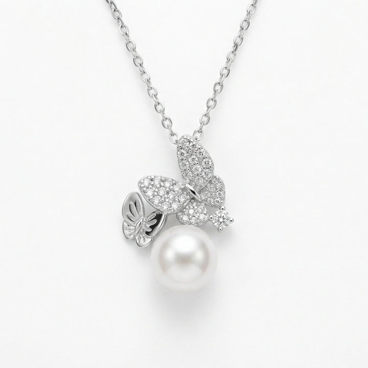 ✨ 925 Sterling Silver Butterfly Pearl Necklace