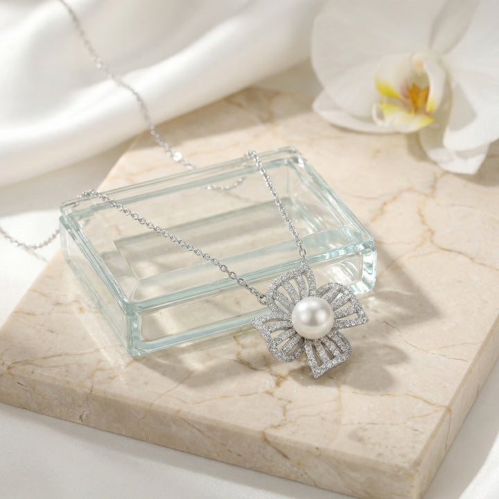 ✨ 925 Sterling Silver Pearl Flower Necklace