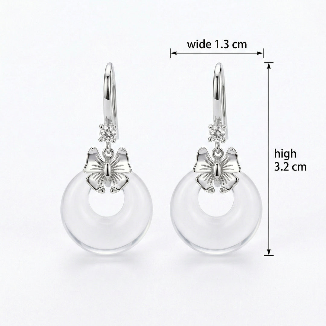 925 Sterling Silver Elegant Bow Earrings with Clear Crystal Ring Pendants