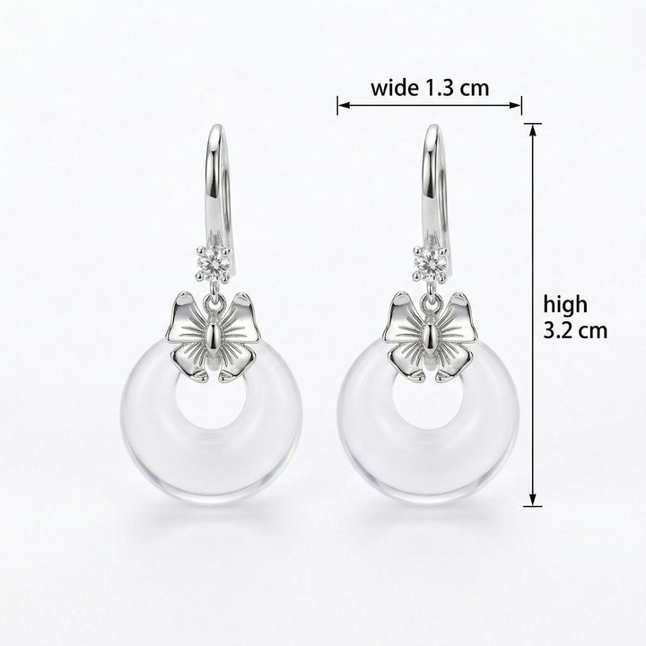 925 Sterling Silver Elegant Bow Earrings with Clear Crystal Ring Pendants