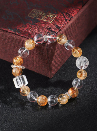 Huang Tajing White Crystal Beaded Bracelet For Women