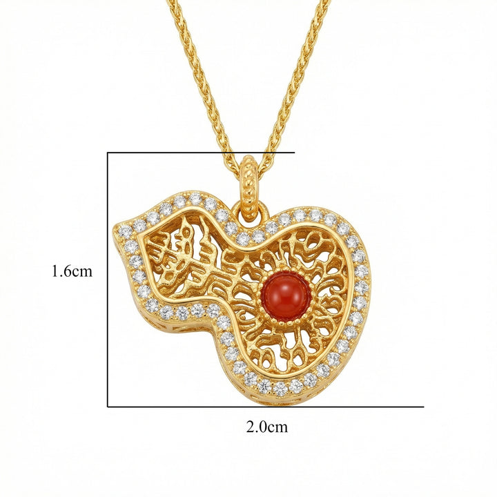 925 Sterling Silver Filigree Hulu Necklace – Red Stone Pendant with Crystal Accents