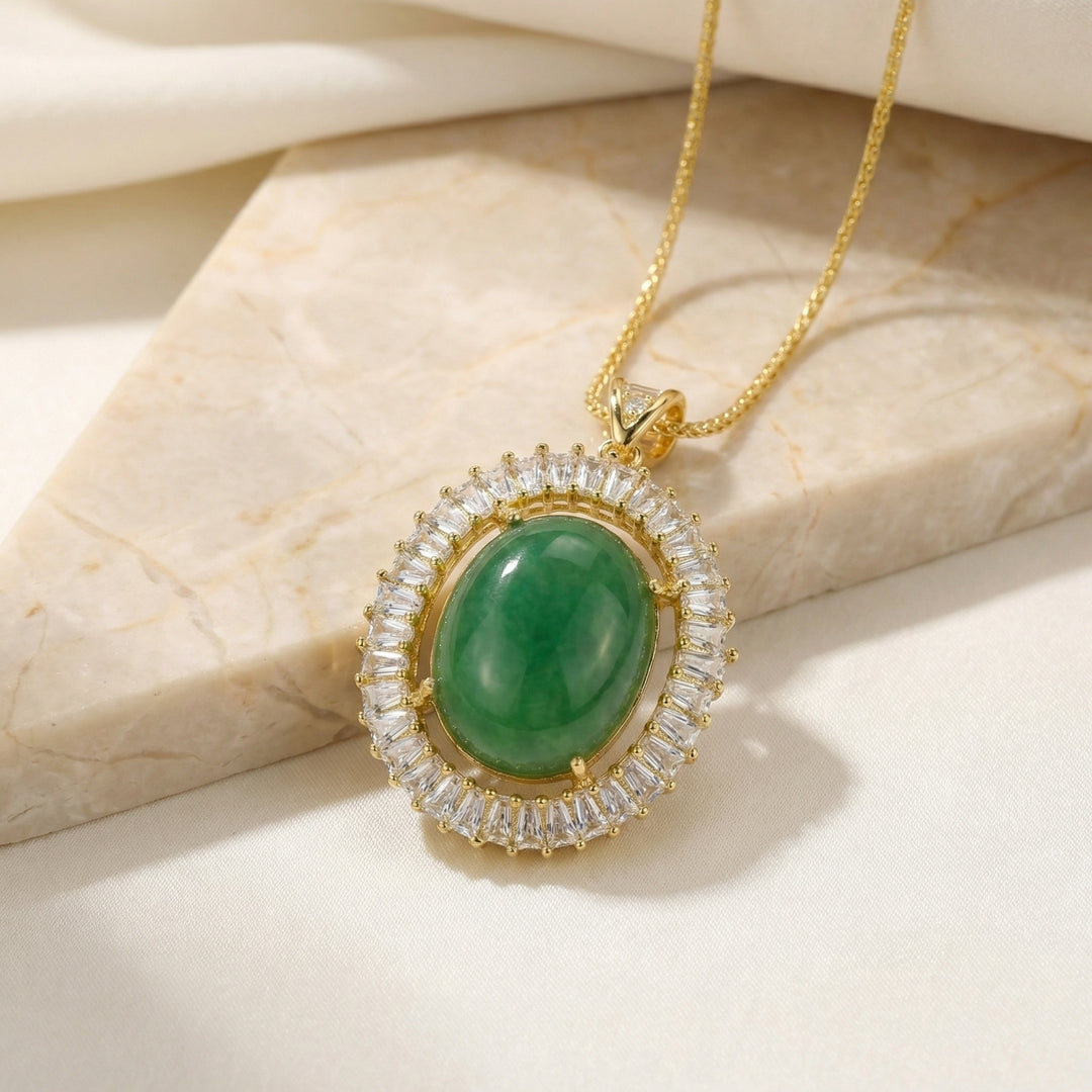 ✨ 925 Sterling Silver Green Gemstone Pendant Necklace