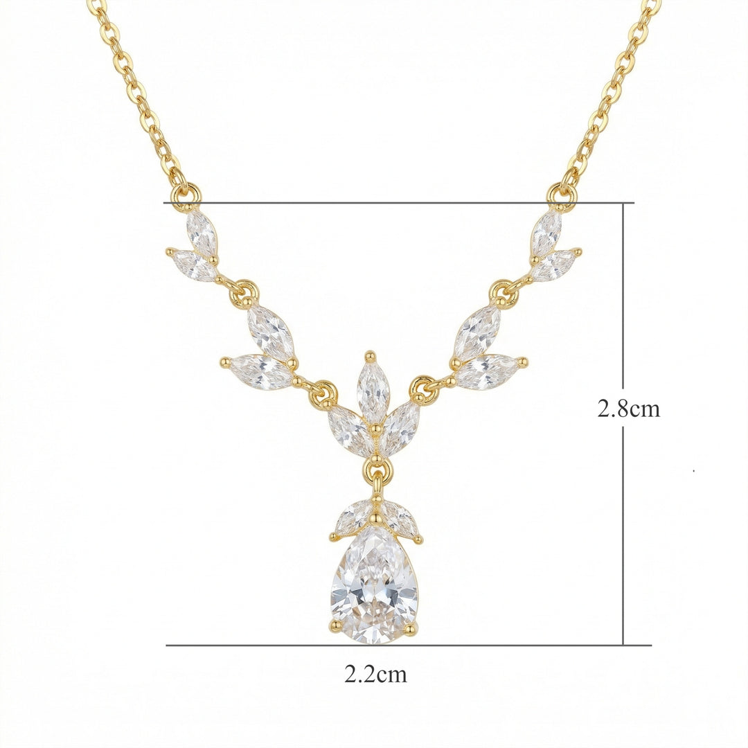 925 Sterling Silver Marquise & Pear-Cut Floral Teardrop Pendant Necklace for Women