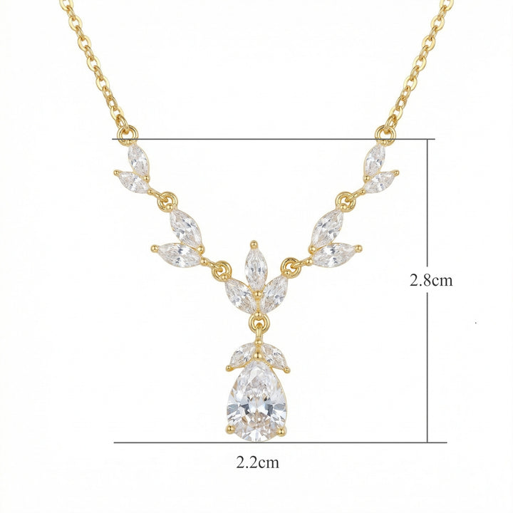 925 Sterling Silver Marquise & Pear-Cut Floral Teardrop Pendant Necklace for Women