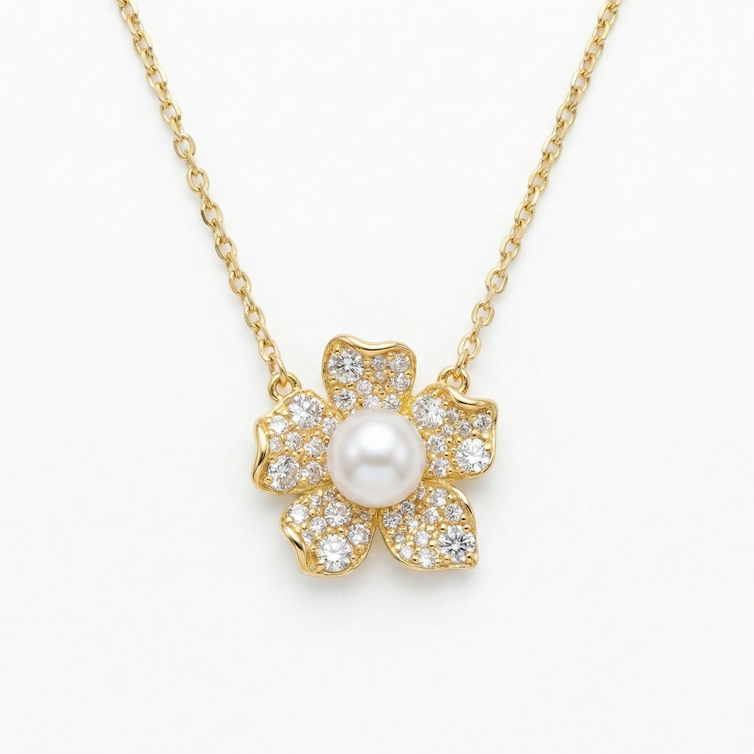 ✨ 925 Sterling Silver Pearl & Diamond Blossom Necklace