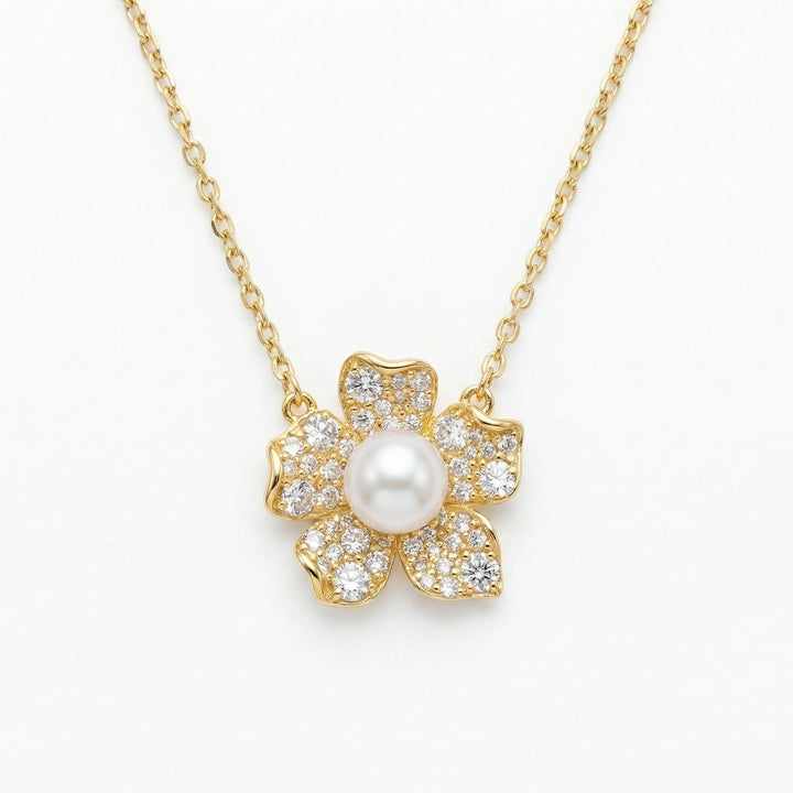✨ 925 Sterling Silver Pearl & Diamond Blossom Necklace