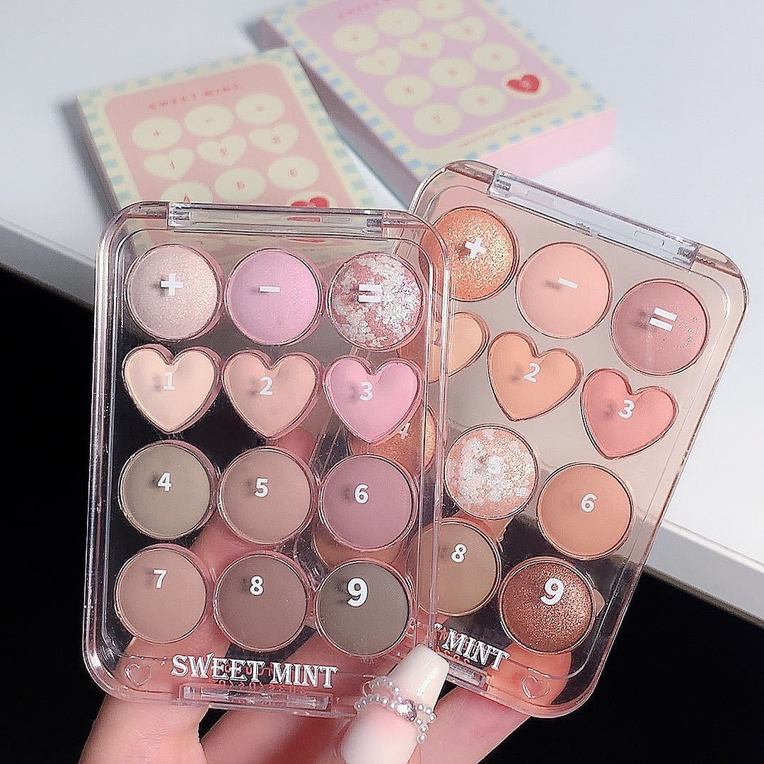 ✨ SWEET MINT 12-Color Heart Eyeshadow Palette – Cute INS Beginner Makeup Set ✨