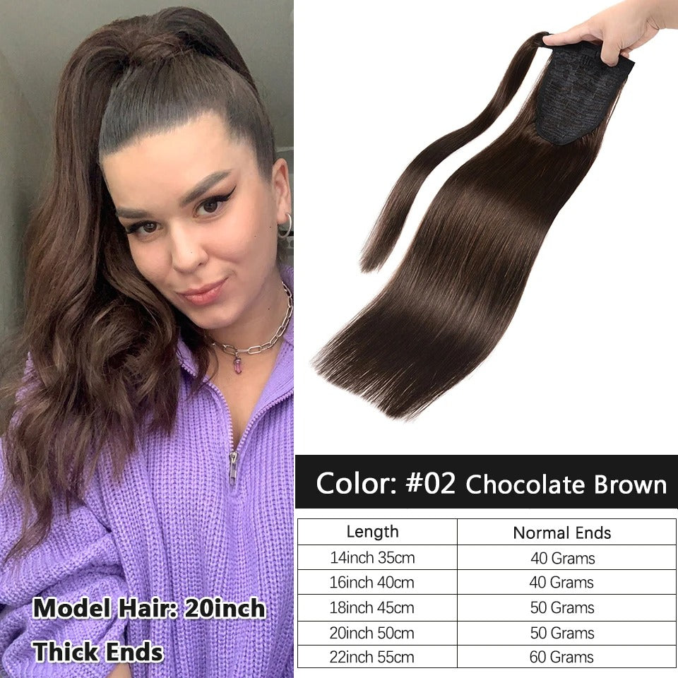 Ponytail Human Hair – Real Remy Hair Clip-In Wrap Around Ponytail Extension | Natural Straight Hair Extensions | Blonde, Brown, Black