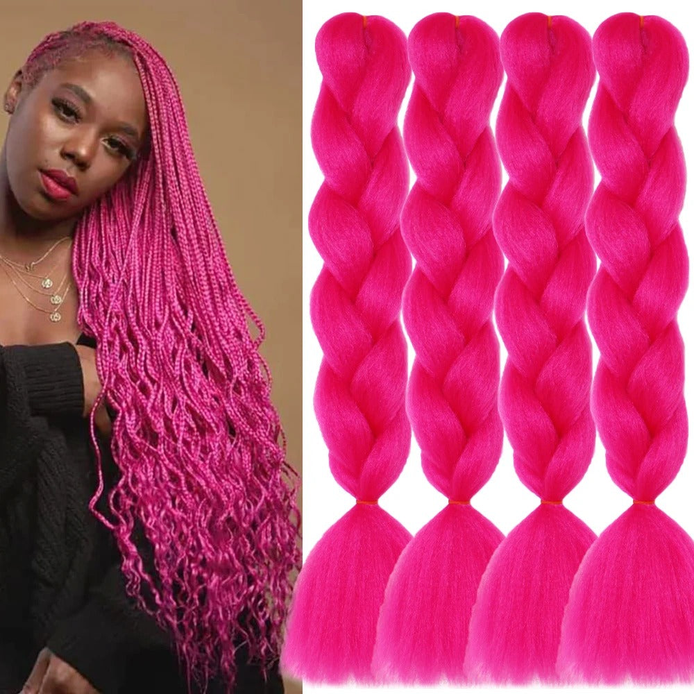 4PCS Jumbo Braiding Hair Extensions – 24 Inch High-Temperature Synthetic Fiber for Crochet & Twist Braids