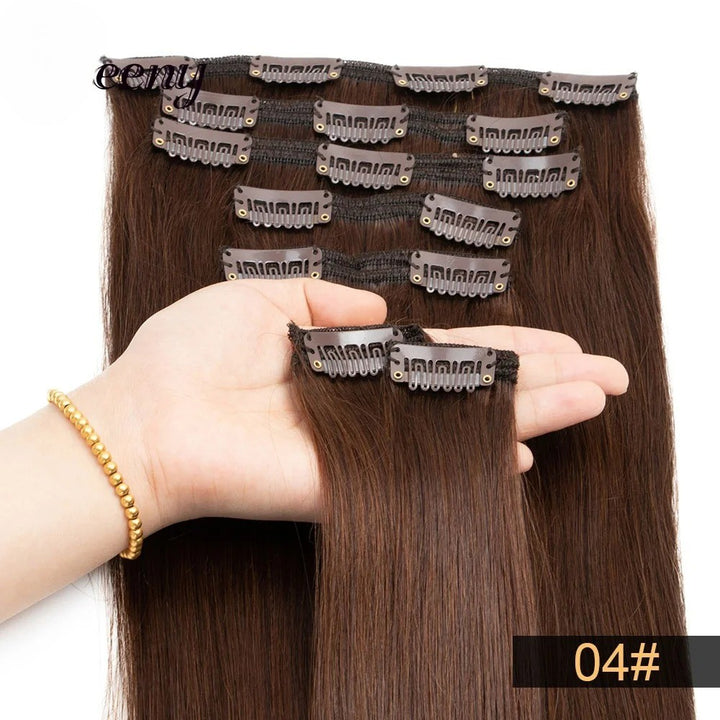 Brazilian Remy Clip-In Hair Extensions – Natural Human Hair, 12–24 Inch, 50g–120g