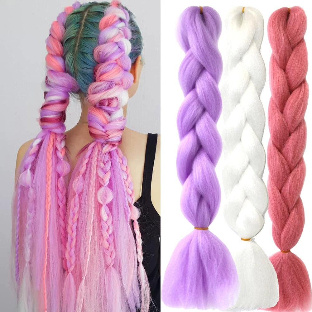 Rainbow Jumbo Braiding Hair Extensions – 24 Inch Synthetic Twist Hair (3 Packs)