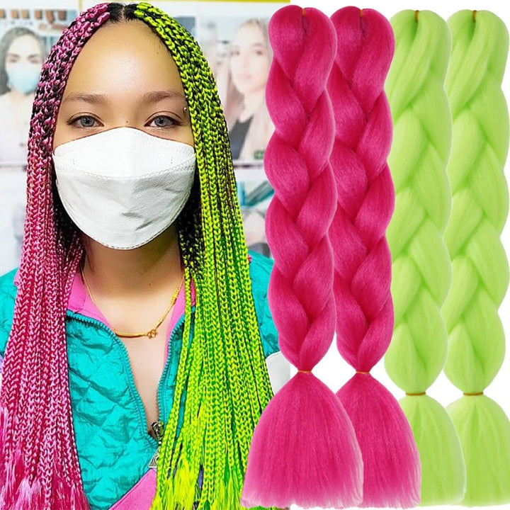 2-Tone Rainbow Jumbo Braiding Hair – 24 Inch Synthetic Crochet Extensions (4 Packs)