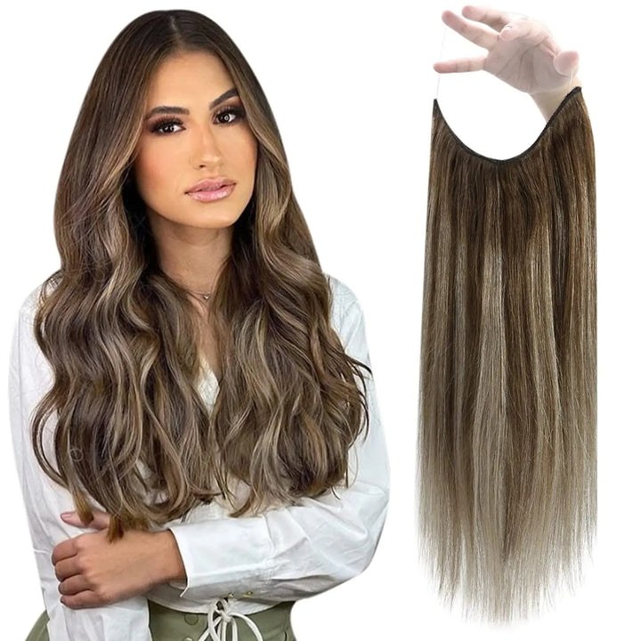 Fishing Wire Hair Extensions – Real Human Hair, Thick Secret Wire Hairpiece for Women | Invisible One-Piece Clip-In