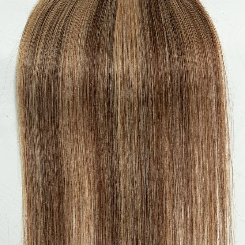 Invisible Wire Line Clip-in Human Hair Extensions - One Piece Straight Blonde Natural Hair Extensions in lengths 12" to 24" with Fish Line and 4 Clips.
