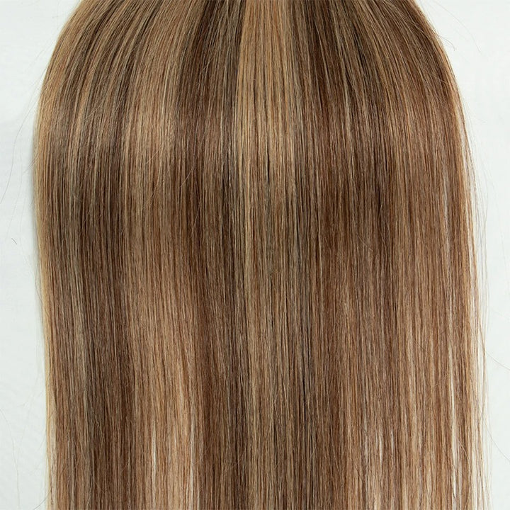 Invisible Wire Line Clip-in Human Hair Extensions - One Piece Straight Blonde Natural Hair Extensions in lengths 12" to 24" with Fish Line and 4 Clips.