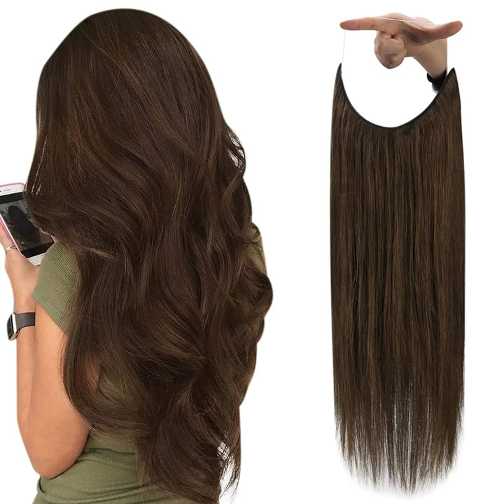 Fishing Wire Hair Extensions – Real Human Hair, Thick Secret Wire Hairpiece for Women | Invisible One-Piece Clip-In