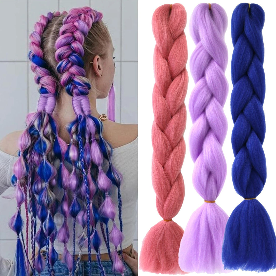Rainbow Jumbo Braiding Hair Extensions – 24 Inch Synthetic Twist Hair (3 Packs)
