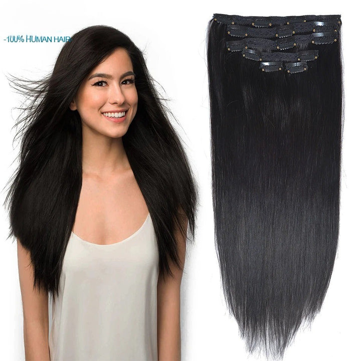 Brazilian Remy Clip-In Hair Extensions – Natural Human Hair, 12–24 Inch, 50g–120g