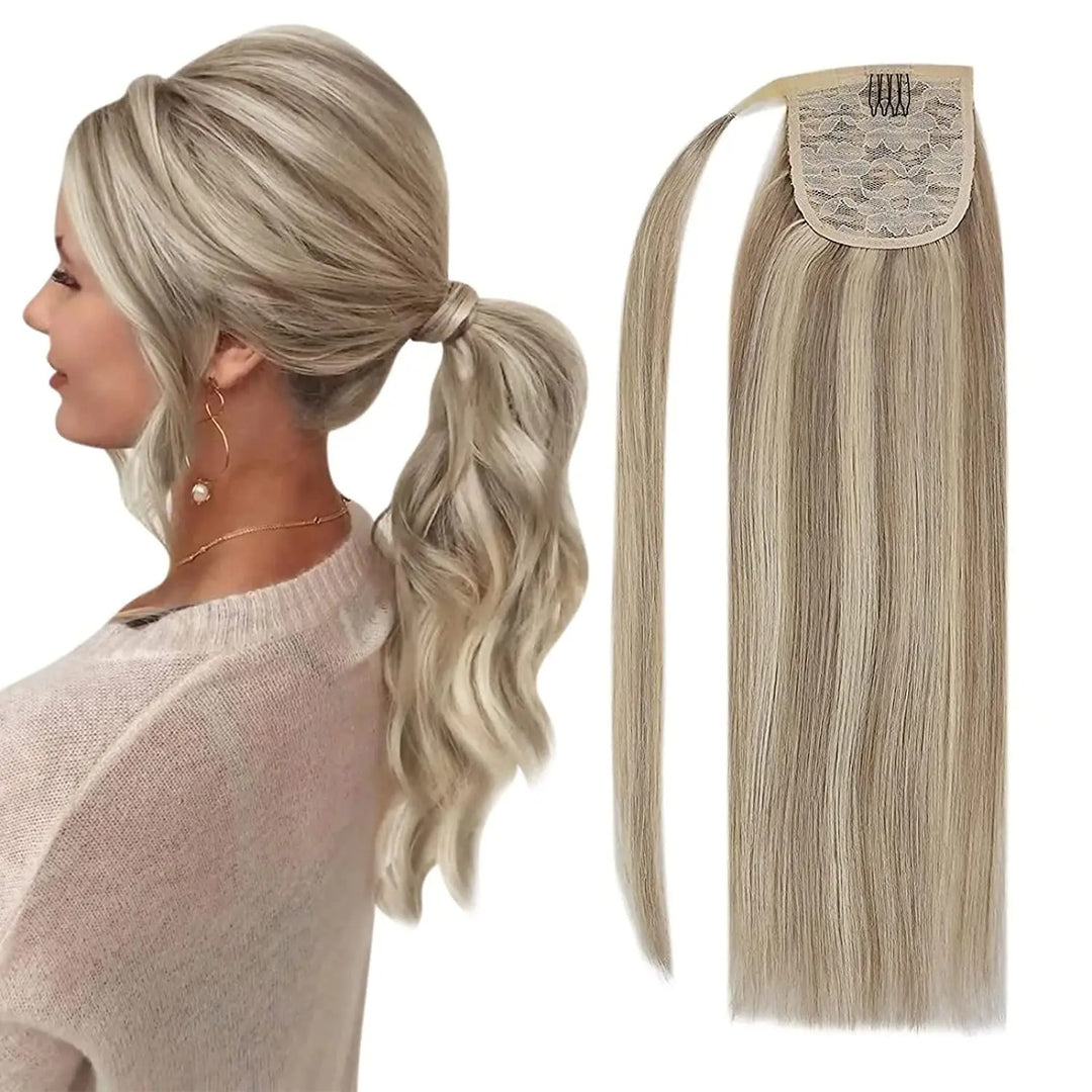 Ponytail Human Hair Straight 80g Clip in Hair Extensions Human 14-22" Natural Hair Horse Tails No Claw Clip