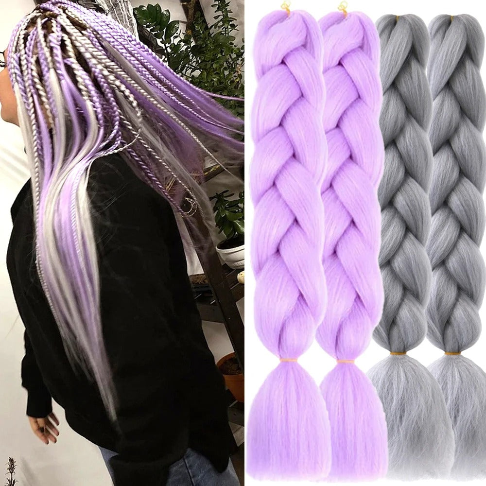 2-Tone Rainbow Jumbo Braiding Hair – 24 Inch Synthetic Crochet Extensions (4 Packs)